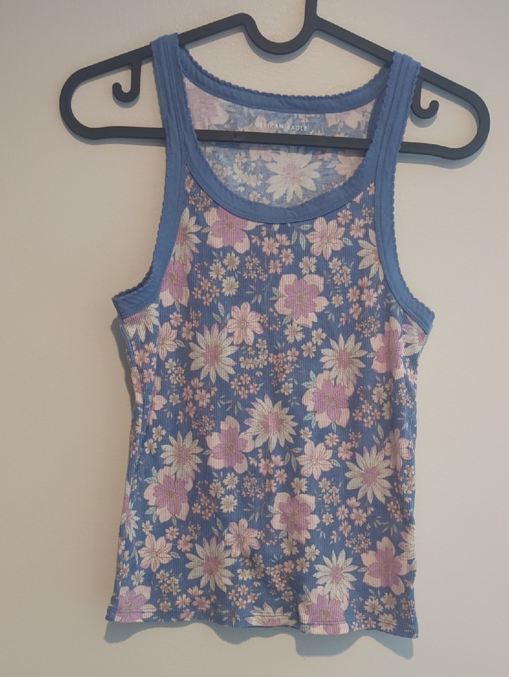 American Eagle Floral Ribbed Tank Top